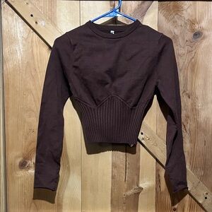 New ReoRia Chocolate Brown Long Sleeve Sweater Crop Top